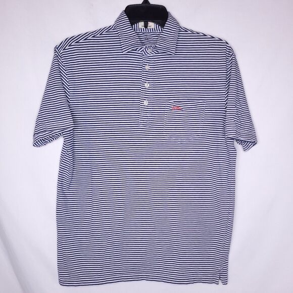 Johnnie O Polo Shirt Mens Small Striped Navy, White Ole Miss - Picture 2 of 10